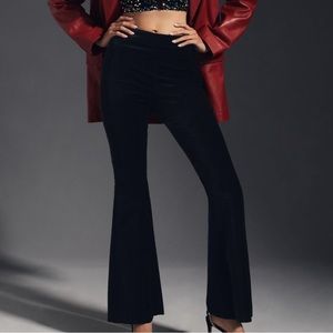 By Anthropologie Black Velvet Flared Side Zip Closure Pants